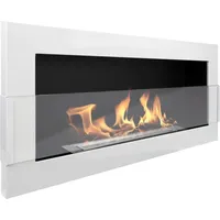 Campo24 hochwertiger Kamin 90x40cm weiß Hochglanz mit Sicherheitsglas / Bioethanol Wandkamin für Innen / Moderner Kaminofen perfekt für Wohnzimmer - Weiß