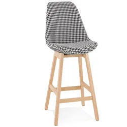 Küchenhocker aus Holz und Textil | Mittelhoher Snackhocker mit Hahnentritt-Stoffsitz | Elegante Sitzgelegenheit mit hoher Rückenlehne | Kadima Design