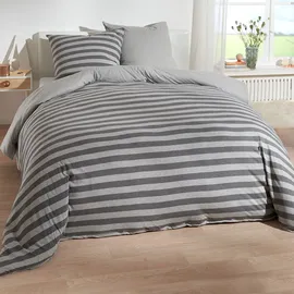 Traumschlaf Jersey Melange Wendebettwäsche Stripe grau + 80x80 cm