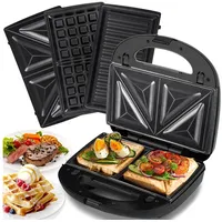 CkeyiN 3-in-1-Kombi-Waffeleisen mit 3 austauschbaren Grillplatten Zur Zubereitung von Sandwiches, 750,00 W schwarz