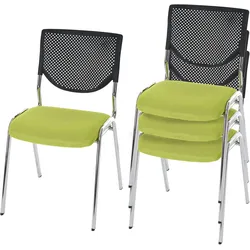 Mendler 4er-Set Besucherstuhl T401, Konferenzstuhl stapelbar, Stoff/Textil ~ Sitz grün, Füße chrom