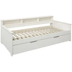 Jugendbett »KERO, Daybed, Stauraumbett, platzsparend, Stauraum, 90x200cm«, zertifiziertes Massivholz, mit Ablagefächern, Schublade optional, weiß, , 51506946-0