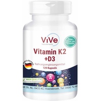 Vitamin K2 200 mcg Menaquinon MK7 + D3 10.000 I.E. Depot - 120 Kapseln, hochdosiert, nur eine Kapsel alle 10 Tage