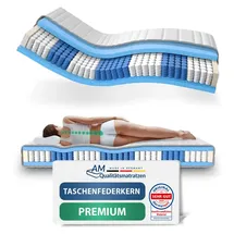 AM Qualitätsmatratzen Premium 7-Zonen Taschenfederkernmatratze 200 x 200 cm H2