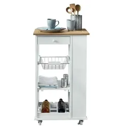 Nizza - Servierwagen mit viel Stauraum, Arbeitsfläche aus Bambus, Weiss lackiert, Landhausstil