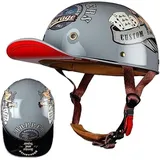 Motorrad Halbschalen Halbhelm Halbschalenhelm Baseballmütze-Helm Baseball Cap Brain-Cap Motorradhelm Mit ECE Cruiser Chopper Scooter Helm Für Bike Cruiser Chopper Moped Scooter,J-M =(57〜58CM)