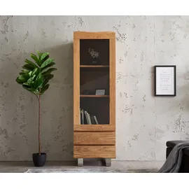 DeLife Vitrine Live-Edge 60x190 cm Akazie Natur Baumkante 1 Tür 2 Schubladen Massiv, Vitrinen, Baumkantenmöbel, Massivholzmöbel, Massivholz