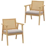 KOMFOTTEU Relaxsessel (2er Set), Akzentstuhl mit Rattan-Rückenlehne, bis 135 kg beige