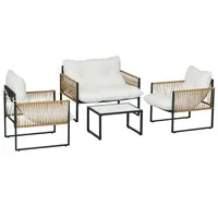 Polyrattan Gartenmöbel Set Lounge Mit 2 Sessel 2-sitzer Sofa Couchtisch Und Kissen Outdoor Creme
