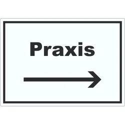 Praxis Aufkleber mit Text und Richtungspfeil rechts Arzt Gesundheit waagerecht A0 (841x1189mm)