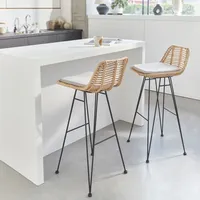 Sweeek 2er Set Barhocker aus Rattan und Metall, beigefarbende