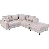 Riess Ambiente Modernes Ecksofa Kent 220cm Greige Bouclé inkl. Hocker und Kissen Wohnlandschaft Sofa Couch Couchgarnitur