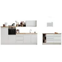 Respekta Küchenzeile Gabriel 290 cm mit Kücheninsel weiß hochglänzend