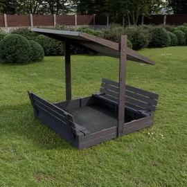 QLS Sandkasten 150 cm mit Sitzbank und grauem Dach