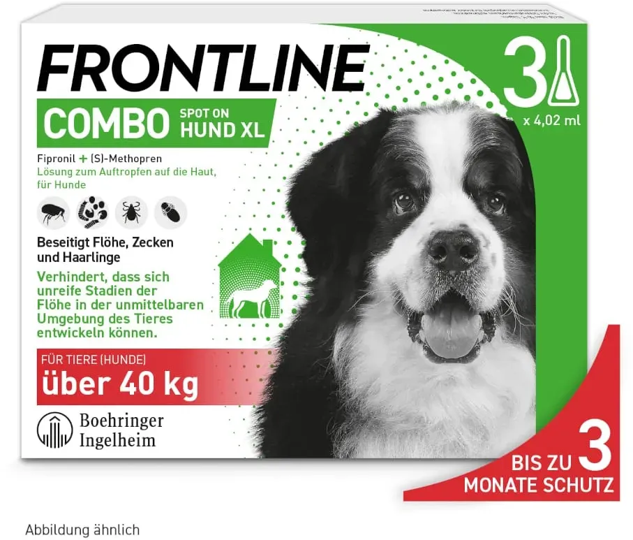 FRONTLINE COMBO gegen Zecken, Flöhe (Flöhe, Eier, Larven, Puppen) bei Hunden XL (40-60Kg) 3 St Lösung