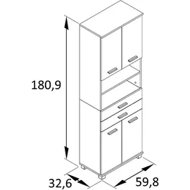 Schildmeyer Hochschrank Katta weiß matt/Akustikpaneel Optik, 59,8 x 32,6 x 180,9 cm