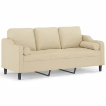 vidaXL 3-Sitzer-Sofa mit Zierkissen Creme 180 cm Stoff