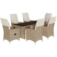 vidaXL 7-tlg. Garten-Bistro-Set mit Kissen Beige Poly Rattan