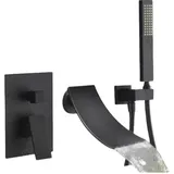 3 Loch Badezimmer Brausegarnitur Wandmontierte Badewannenarmatur Wasserfall Duschset Brause Wasserhahn Mischbatterie Wandmontage Wannenrand Armatur Brausen Set Unterputz Duscharmatur Schwarz