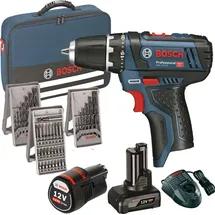 Bosch GSR 12V-15 Professional inkl. 1 x 2 Ah + 1 x 4 Ah + 39-tlg. Zubehör 0615990G6L