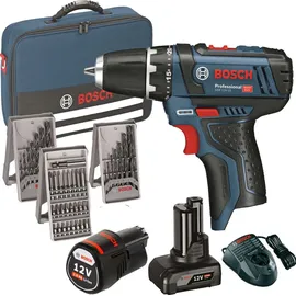 Bosch GSR 12V-15 Professional inkl. 1 x 2 Ah + 1 x 4 Ah + 39-tlg. Zubehör 0615990G6L