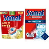 Somat Gold Spülmaschinen Tabs (49 Tabs), strahlend sauberes Geschirr, Extra-Kraft gegen Eingebranntes & Somat Spezial Salz 1,2Kg