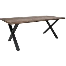 Tony Esstisch mit 95x200 cm gewellter Kante, Eiche geraucht, schwarze Beine.