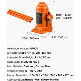 Vevor Wagenheber Gusseisen 225–435 mm orange