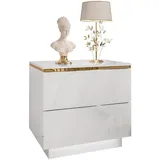 lookway Nachttisch Weiß Hochglanz Holzwerkstoff, Uni, 2 Schubladen, Rechteckig, 50x48x37 cm, Schlafzimmer, Nachttische