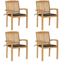 VidaXL Stapelbare Gartenstühle mit Kissen 4 Stk. Massivholz Teak