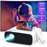 Full HD 1080P Beamer, 18000 Lumen, 2024 Mini Beamer mit WiFi & Bluetooth, kompatibel mit mehreren Geräten, ideal für Heimkino und Präsentationen - Weiß