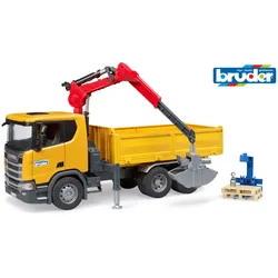 BRUDER - Scania Super 560R Baustellen-LKW mit Kran und 2 Paletten
