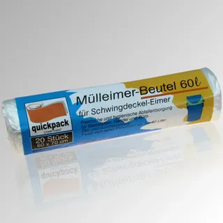 Quickpack 20er Rolle Müllbeutel, Müllsack, 60 Liter, 60 x 70 cm, auch für Schwingdeckel