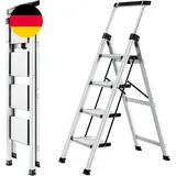 Xinsunho Stufenleiter, Trittleiter 4 Stufen Klappbar, Leiter Aluminium Mit Ablag