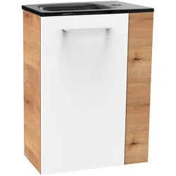 Waschtisch FACKELMANN "SBC", braun (braun, weiß, ast, eiche optik), B:45cm H:61,5cm T:25cm, Glas, Holzwerkstoff, Waschtische, bestehend aus Becken und Unterbau, Breite ca. 45 cm
