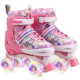 Rollschuhe Kinder, Rollschuhe für Mädchen und Anfänger, 4 Größen Verstellbar Rollerskates mit Leuchtenden Rollen atmungsaktivem Obermaterial für Weihnachts und Geburtstags Geschenke (Pink, S)