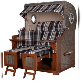 Mr. Deko Strandkorb Komplettset - bene living - Ammersee Mahagoni Bullauge - PE grau - Modell 583 - inkl. Liftersystem