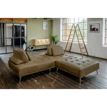 KAWOLA Schlafsofa mit Hocker Wiolo Leder moosgrün