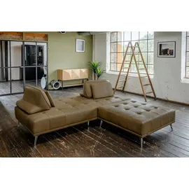 KAWOLA Schlafsofa mit Hocker Wiolo Leder moosgrün