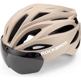 ROCKBROS Fahrradhelm mit Glas, abnehmbare Gläser mit Uv-Schutz, Unisex - Braun - Bronze
