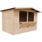 TIMBELA Marktbude Holz Gartenhaus, Holz, Verkaufsstand Holzhaus mit Theke, zwei fenster, H232x336x263 cm/6 m2, große multifunktionale Garten-Bar,