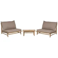 BELIANI Lounge Set Hellbraun Bambusholz 3-Teilig mit Auflagen Taupe Stoff Rustikal Innen- und Außenbereich Outdoor Terrasse Ausstattung Sitzmöbel - Hellbraun/Beige