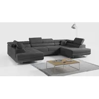 Ecksofa, Wohnzimmer U Couch, Polstersofa mit Bettkasten - GUSTAW-U - Dunkelgrau - Dunkelgrau