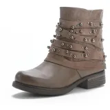 pogolino Damen Stiefeletten Nieten Biker Boots mit Reißverschluß flach bequem Stiefel ST016 Braun 40 - 40 EU