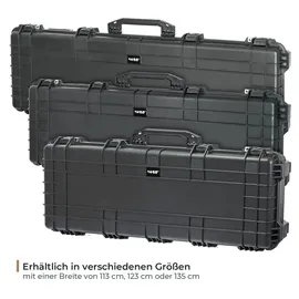 HMF Outdoor Transportkoffer ODK200, Wasserdichter IP67 Hartschalenkoffer mit Rasterschaumstoff, 135 x 41 x 15,5 cm, Schwarz