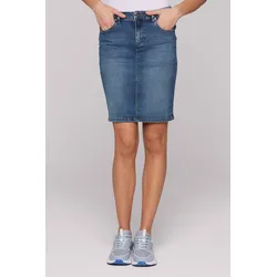 Jeansrock SOCCX, Damen, Gr. L, blau, Material: 65% Baumwolle, 20% Viskose, 13% Polyester, 2% Elasthan, Zusatz: Enthält nichttextile Teile tierischen Ursprungs (Badge), used, casual, schmal, Röcke, mit Gehschlitz