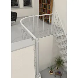 Minka Brüstungsgeländer mit Untergurten und Holz-Handlauf rund Weiß Grau 140cm