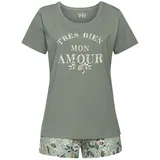 VIVANCE Shorty Pyjama grün geblümt 36-38