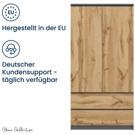home collective Kleiderschrank Schrank Mehrzweckschrank Haushaltsschrank 90x50x180 cm (BxTxH) mit 2 Schubladen, 3 Einlegeböden & Kleiderstange –... - Grau/Braun