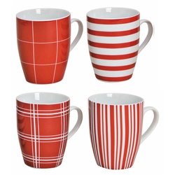 Spetebo Tafelservice Porzellan Kaffeebecher 4er Set – rot / weiß (4-tlg), 6 Personen, Porzellan, Kaffee und Tee Tassen für ca. 250 ml rot|weiß